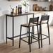 3 Piece Industrial Dining Set , Bar Stool with Backrest,Iron Wood Structure