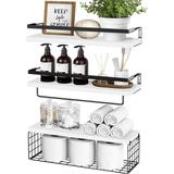 Floating Shelves with Storage Basket, Over Toilet Paper Holder Storage Shelves, Wall Mounted Rustic Wood Shelves ( Set of 3)