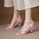 Sandales à talons aiguilles pour femmes chaussures simples en satin sexy talons ouverts roses