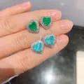 925 Silver Exquisite Paraiba Heart Stud Earrings New Fashion Emerald Peach Heart Stud Earrings