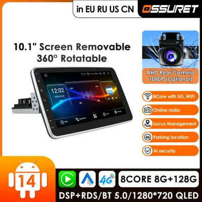 4G 10,1 Zoll drehbares 1 Din Autoradio für Universal Car Stereo Video Multimedia Player GPS Navi Car Autoradio einstellbares Audio