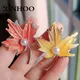 Rinhoo Vintage Imitation Pearl Maple Leaf Brooch For Women Elegant Pink Yellow Enamel Tree Leaves