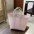 2023 New Vegetable Basket Summer Fashion PVC Handbag Hand Woven Bag Patchwork Striped Tote Beach