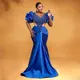 Aso Ebi-Robe de Rhde forme sirène tenue de soirée de standing robe longue bleu royal paillettes