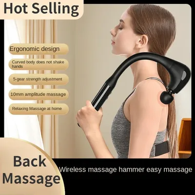 Fascial Massage Gun with Bent Long Handle High-frequency Vibration Portable Deep Body Massager for