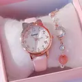 Montre à quartz avec bracelet en cuir pour femme cœur mignon étoile et lune ensemble de montres