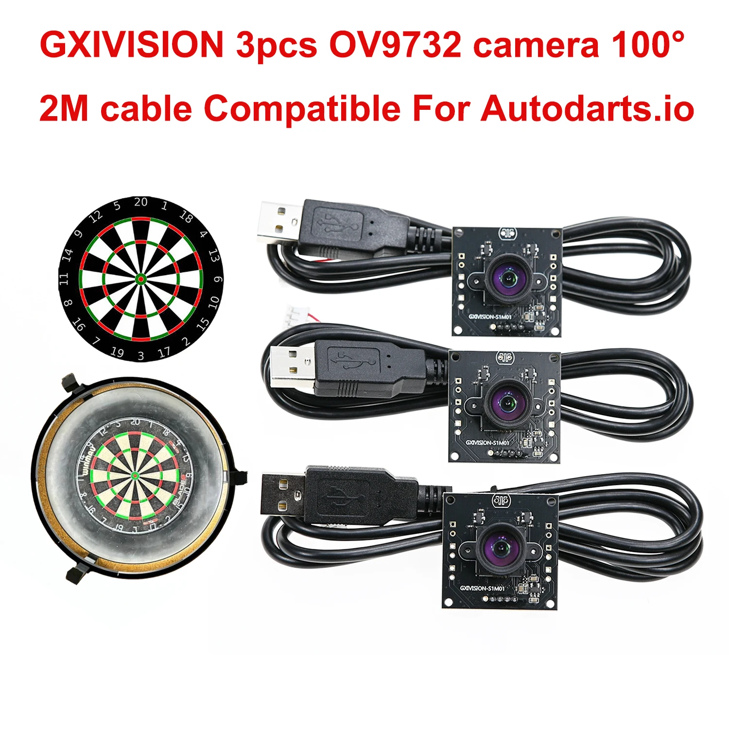 GXIVISION OV9732 30FPS 2M Kabel 100 Grad USB-Kameramodul, 3 Stück OV2735/IMX179/OV2710 Webcam kompatibel für Autodarts.io Scoring Image
