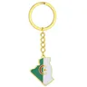Porte-clés drapeau carte l'algérie en acier inoxydable pendentif ligne frontière l'algérie bijoux