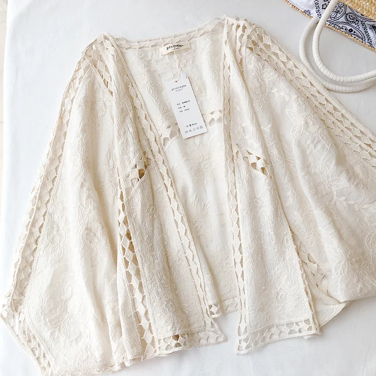 Jugend Sommer Strand Baumwolle Leinen Stickerei Öse Aushöhlen Öffnen Stich Abdeckung-ups Ibiza Hippie Gypsy Boho Böhmischen Top bademode