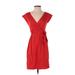 Ann Taylor LOFT Casual Dress - Party Plunge Short sleeves: Red Print Dresses - New - Women's Size X-Small