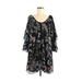 Parker Casual Dress - Shift Plunge 3/4 sleeves: Black Floral Dresses - Women's Size Medium