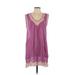Love Sam Casual Dress - Shift V Neck Sleeveless: Purple Print Dresses - Women's Size Large
