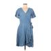 Ann Taylor LOFT Casual Dress - Wrap V Neck Short sleeves: Blue Print Dresses - Women's Size 6