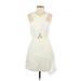 BCBGMAXAZRIA Cocktail Dress - A-Line V Neck Sleeveless: White Print Dresses - Women's Size 4