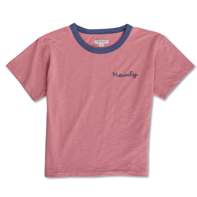 Tecovas Women's Vintage Ringer T-Shirt, Dusty Pink/Bluefin, Cotton, Large