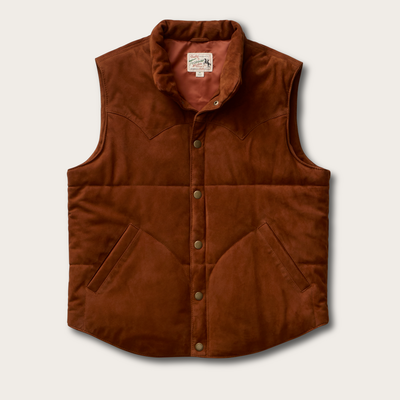 Tecovas Men's Goat Suede Puffer Vest, Dark Tobacco, Size Small