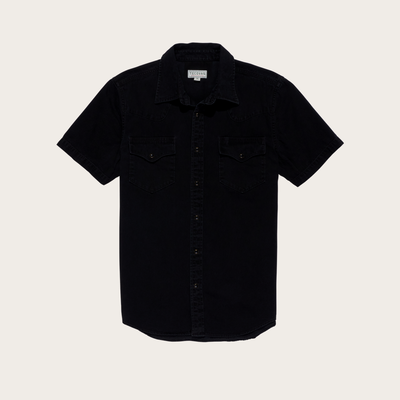 Tecovas Men's Denim Short Sleeve Pearl Snap Shirt, Black, XL