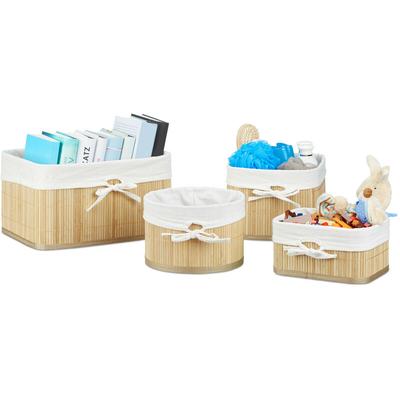 Aufbewahrungskörbe Bambus, 4er Set, Aufbewahrungsbox für Regal und Schrank, Regalkorb, 4 Größen, Image