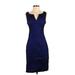 Adrianna Papell Cocktail Dress - Sheath V-Neck Sleeveless: Blue Print Dresses - Women's Size 4