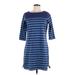 L.L.Bean Casual Dress - Shift: Blue Stripes Dresses - Women's Size Medium