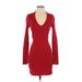 Rag & Bone Casual Dress - Sweater Dress V-Neck Long sleeves: Red Print Dresses - Women's Size X-Small