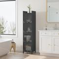 Rebrilliant Nafisha Iron + Tempered Glass Freestanding Bathroom Cabinet in Gray | 59.84 H x 13.78 W x 14.17 D in | Wayfair