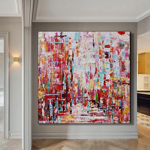 handgemachte ölgemälde leinwand wandkunst dekoration rote mosaik abstrakt für wohnkultur gerollte rahmenlose ungedehnte malerei Image