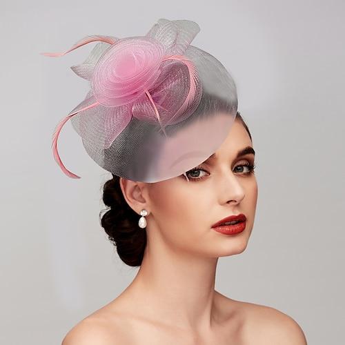 Federn/Netz-Fascinator, Kentucky-Derby-Hut/Kopfbedeckung mit Feder/Mütze/Blume, 1 Stück, Hochzeit/Pferderennen/Damentags-Kopfbedeckung