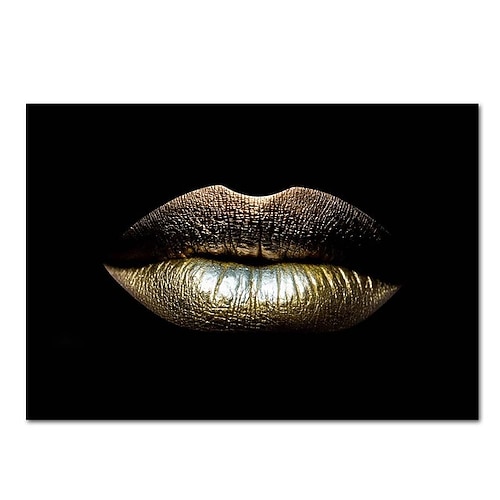 Wandkunst Leinwanddrucke Malerei Kunstwerk Bild Gold Lippen Heimtextilien Dekor gerollte Leinwand kein Rahmen ungerahmt ungedehnt Image