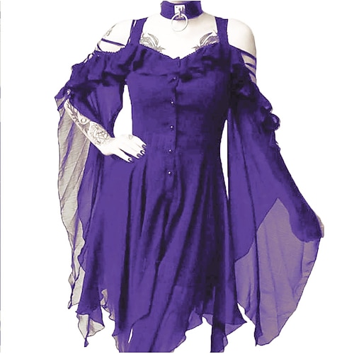 Retro Vintage Punk Gothic Mittelalterlich Kleid Maskerade Hexe Kostüm Damen Walpurgisnacht Halloween Karneval Maskerade Halloween Veranstaltung / Fest Erwachsene Kleid Image