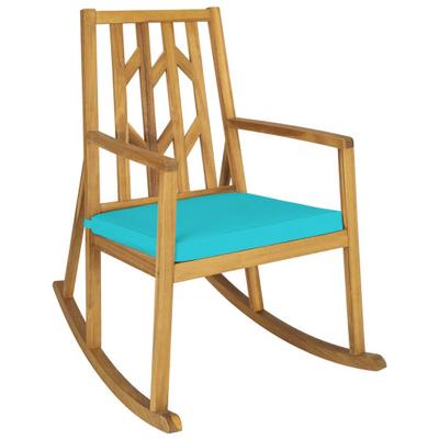 Costway Patio Acacia Wood Rocking Chair Sofa with Armrest and Cushion for Garden and Deck-Turquoise