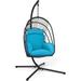 Patio Egg Chair with Stand Hanging Egg Swing Chair with Removable Pillow & Cushion Indoor Outdoor Foldable Hammock Chair with Steel Rustproof Frame for Garden Porch Yard (Turquoise)