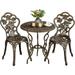 3-Piece Outdoor Bistro Set w/Rose Design Rust-Resistant Cast Aluminum Table and Chairs w/Umbrella Hole for Balcony Backyard Garden