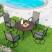 5 Pieces Outdoor Dining Set 4 Sling Dining Swivel Chairs and 48 Round Metal Wood Grain Table with 2 Umbrella Hole Furniture Sets for Lawn Backyard Garden