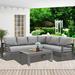 Lane Aluminum Outdoor Patio Furniture Set Metal Outside Patio Furniture Conversation Sets with Dining Table&2 Ottomans Sectional Sofa Couch Seating Set with Cushion for Backyard