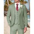 Nero Blu turchese Verde militare Uomo Matrimonio Feste Abiti di lino Tinta unita Set 3 pezzi Vestiti Taglio sartoriale Monopetto - 1 bottone 2024