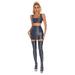 Womens Glossy Lingerie Sleeveless Crop Tank Tops Low Rise Miniskirt with Thigh High Stockings Pool Party Pole Dance Clubwear Dark Grey C XL