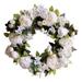 Peony Hydrangea Wreath Silk White Peony Hydrangea Artificial Flowers for Front Door Faux White Flowers Wreaths with Green Leaves for Home Wall Office Party Festival Decoration