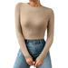 Women Casual Multicolor Basic Round Neck Solid Color Knit Long Sleeve Bodysuit Top Womens Thermal Tops Long Sleeve Set Thermal Underwear Top for Men Long Sleeve Long Sleeve Thermal Womens Tops Thermal