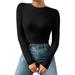 Women Casual Multicolor Basic Round Neck Solid Color Knit Long Sleeve Bodysuit Top Womens Thermal Tops Long Sleeve Set Thermal Underwear Top for Men Long Sleeve Long Sleeve Thermal Womens Tops Thermal