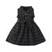 Toddler Girls Casual Dresses Girkls Spring Black Plaid Blouse Sleeve School Style Children Kids Dress Daily-Wear