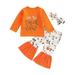 BOLUOYI Girls Christmas Dress Toddler Kids Boys Girls Outfit Pumpkin Letters Prints Long Sleeves Top Pants Hairband 3Pcs Set Outfits