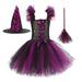 BOLUOYI Baby Girl Clothes Toddler Kids Baby Girls Witch Party Tulle Dresses with Hat & Broom Fancy Dress up Set