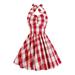 Odeerbi Girls Princess Dress Toddler Girls Clothes Halter Plaid Dress 2024 Fashion V-neck Sleeveless Backless Vintage Printed Party Cocktail Dresses Stretchy Dresses Red 3-4 Years