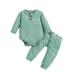 Toddler Girls Outfits Baby Fall And Winter Long Sleeved Letter Printed Plaid Light Green Jumpsuit And Trousers Two Piece Set Clothing Set for Girls Size 12-18 Months