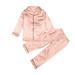 Pajamas Outfit For Kids Long Sleeve Solid Button Down Sleep Shirt Tops And Pants 2PCS Outfits Nightgown Clothes Set For Boys Girls