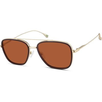 Zenni Men's Aviator Rx Sunglasses Brown Recycled Metal + Bio-Base Full Rim Frame