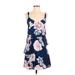 White House Black Market Casual Dress - Slip dress Sweetheart Sleeveless: Blue Floral Motif Dresses - Women's Size 2X-Small