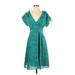 Nanette Lepore Casual Dress - Wrap: Teal Tropical Dresses - Women's Size 2