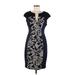 Connected Apparel Casual Dress - Sheath: Blue Brocade Dresses - Women's Size 6